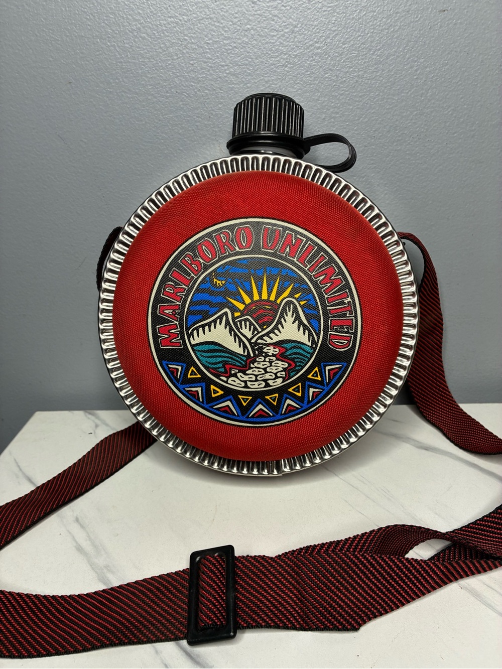 Marlboro Unlimited Coleman Canteen Water Jug Red Shoulder Strap 1990s